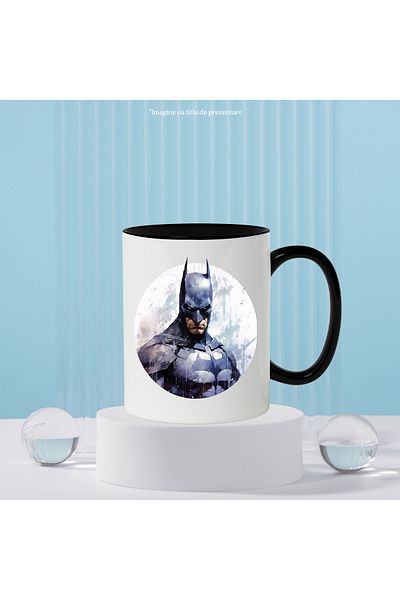 StoryGift Romania Cana Cu Portret, Bruce Wayne, Batman, Costum, DC, Supererou, Cerc, Multicolor 33, Cu Maner Negru