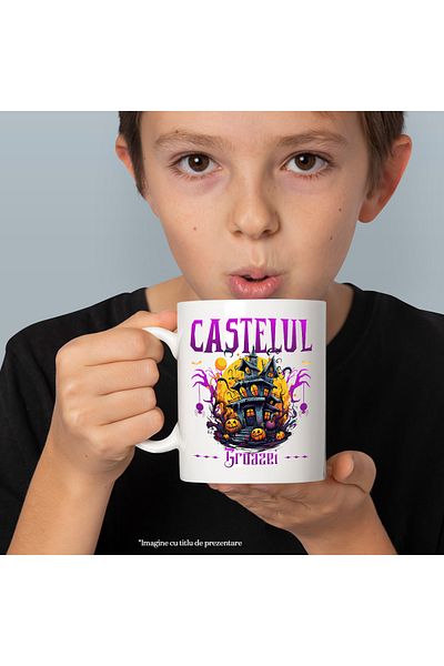 StoryGift Romania Cana Castelul groazei H4ALLowen film horror , 330ml, Ceramic cu Maner Alb, Cu Maner Alb STG