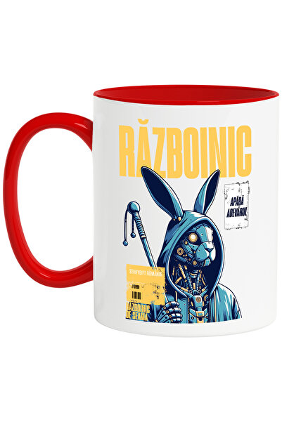 StoryGift Romania Cana Războinic bun iepure robot gluga, 330ml, Ceramic cu Ma...