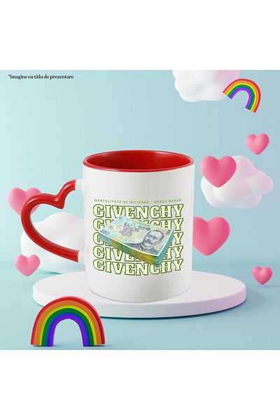 StoryGift Romania Mug ___ - 100 Romanian Lei, 330ml, Ceramic with Red Heart Handle, With Handle, STG