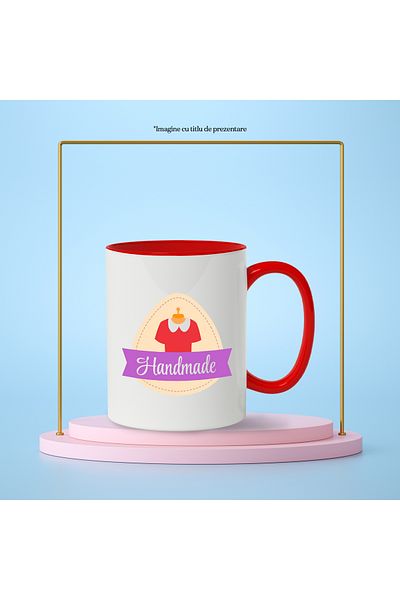 StoryGift Romania Cana Cu Mesaj In Engleza Handmade, Lucrat Manual, Haine, Manechin, Multicolor 33, Cu Maner Rosu