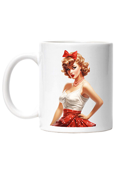 StoryGift Romania Cana cu o femeie frumoasa blonda, ilustratie, stil retro, v...