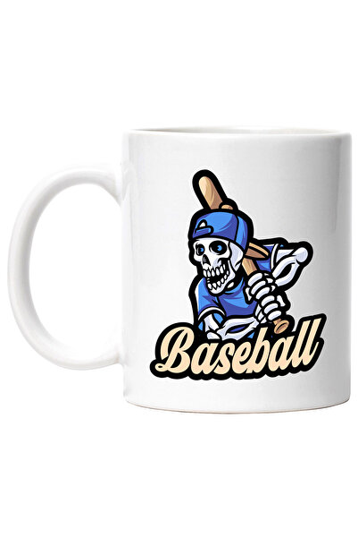 StoryGift Romania Cana Cu Baseball, Bata, Schelet, Sapca, Echipament, Sport, Multicolor 330 ml, Ce, Cu Maner Alb