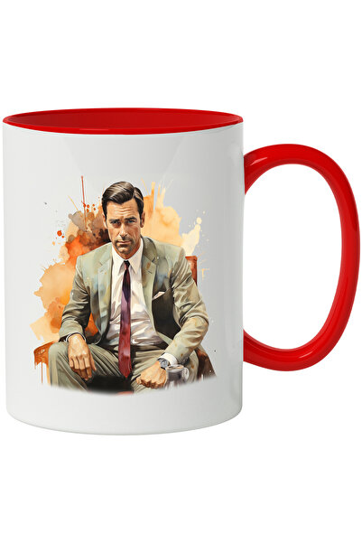 StoryGift Romania Cana Cu Don Draper, Mad Men, Jon Hamm, Actor, Serial TV, Multicolor 330 ml, Cera, Cu Maner Rosu