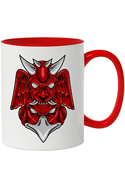 StoryGift Romania Cana Cu Totem, Diavol, Pasare, Monstru, Aripi, Coarne, Multicolor 330 ml, Cerami, Cu Maner Rosu
