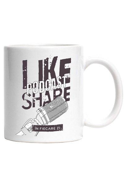 StoryGift Romania Cana microfon de pdcast like ands share discutii, 330ml, Ceramic cu Maner Alb, Cu Maner Alb