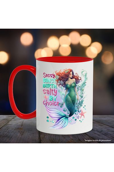 StoryGift Romania Mermaid mug with the message "Sassy since birth, salty by choice", fairy tale, illustration, With ,STG.