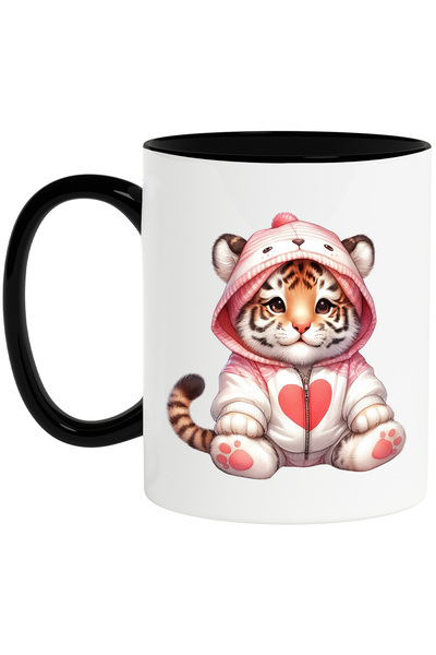 StoryGift Romania Cana cu un pui de tigru in hanorac, inimioara, ilustratie, ...