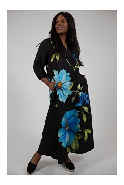 FASHIONLAND ROCHIE MAXI CU BUZUNARE SI MANECA LUNGA BLUE ANEMONE TALIE UNICA ...