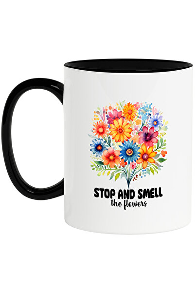 StoryGift Romania Cana cu multe flori divers colorate cu mesajul "Stop and sm...