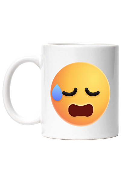 StoryGift Romania Cana Cu Emoticon, Emoji, Trist, Picatura, Multicolor 330 ml, Ceramica cu Maner A, Cu Maner Alb