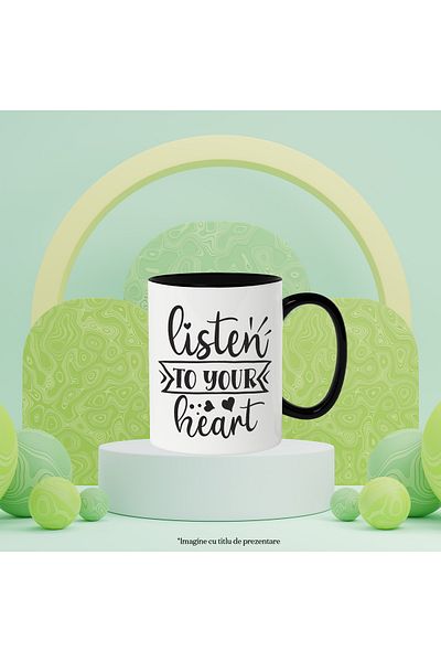 StoryGift Romania Heart-shaped mug that encourages you to listen to your heart with Black Handle, With Black Handle, STG