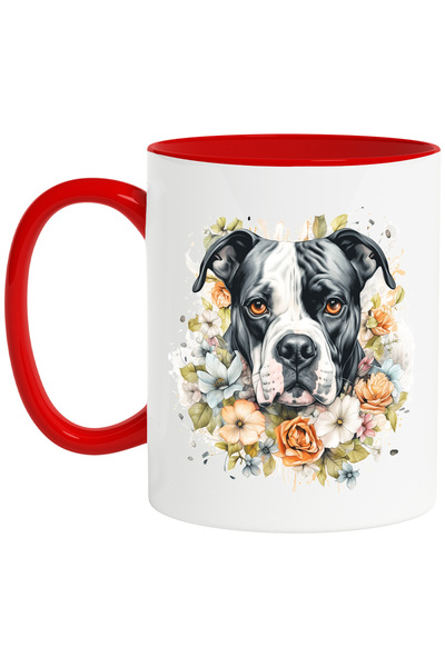 StoryGift Romania Cana cu un caine serios, putin trist, Boxer, negru, alb, fl...