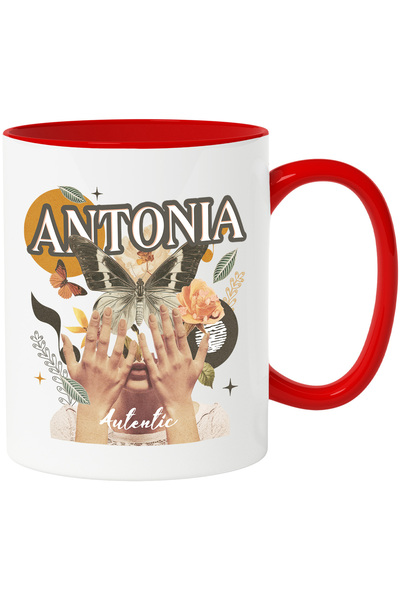 StoryGift Romania Cana Cu Numele Antonia, Colaj Fata, Fluture, Flori, Cerc, 3...