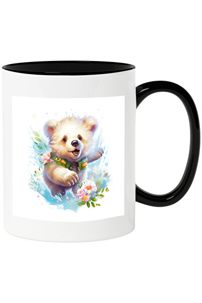 StoryGift Romania Cana cu un ursulet | ilustratie | alb | flori | plante | na...