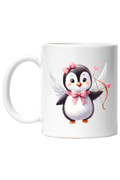 StoryGift Romania Cana cu un pinguin Cupidon | ilustratie | arc cu sageti | i...