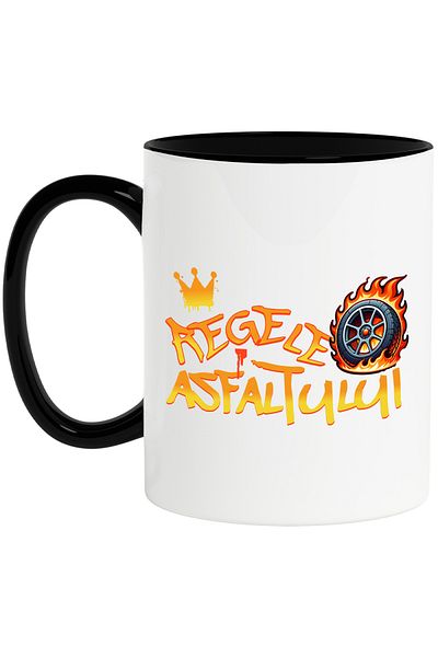 StoryGift Romania Cana cu Coroana Regala Cu Cauciuc Masina In flacari Text In Limba Romana Regele , Cu Maner Negru