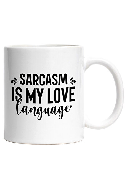 StoryGift Romania Cana cu inimioara si textul "Sarcasmul este limbajul meu de...