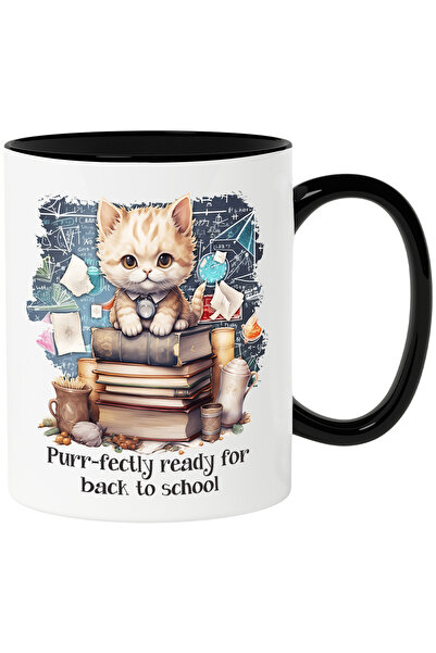 StoryGift Romania Cana cu o pisicuta care sta pe un teanc cu carti | ilustrat...