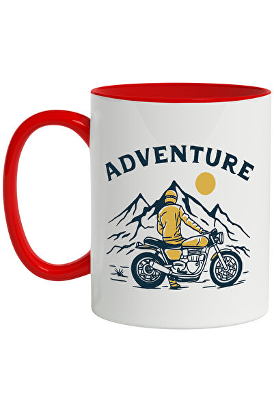 StoryGift Romania Cana Cu Mesaj In Engleza Adventure, Motocicleta, Munte, Soare, Multicolor 330 ml, Cu Maner Rosu