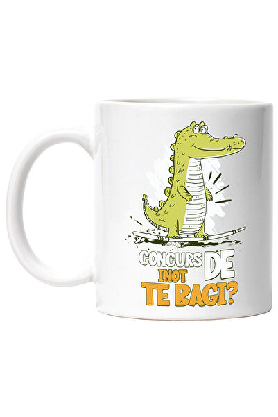 StoryGift Romania Cana concurs de inot, te bagi, crocodil, copii, sport, 330ml, Ceramic cu Maner A, Cu Maner Alb