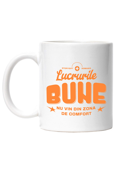 StoryGift Romania Cana cu Design Complex Stele Stil GTA Text Lucrurile Bune Nu Vin Din Zona DE Com, Cu Maner Alb