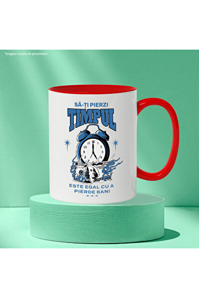 StoryGift Romania Mug wasting your time is equal to wasting money, 330ml, Ceramic with Red Handle, With,STG.