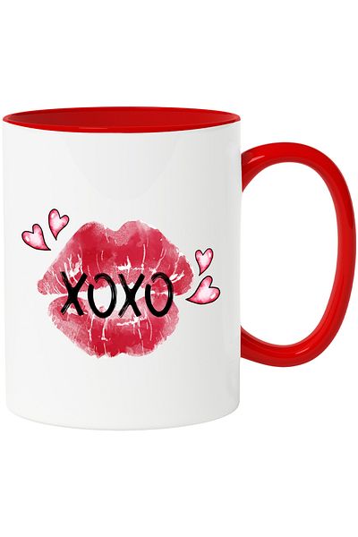 StoryGift Romania Mug with the message "XOXO", lips, kiss, peck, hearts, Valentine's Day, illustrated, With ,STG