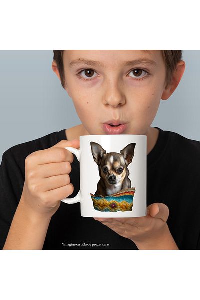 StoryGift Romania Cana Cu Chihuahua Maro, Animale, Rase de Caini,Ceramica, 330ml, cu Maner Alb, Cu Maner Alb