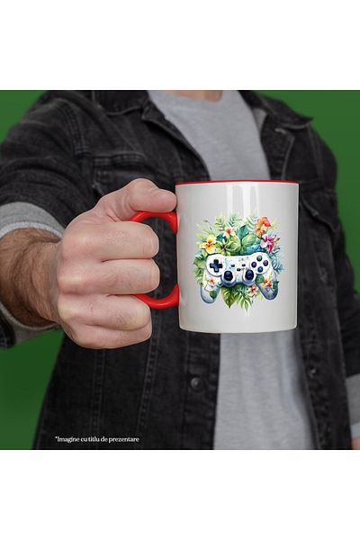 StoryGift Romania Mug with an old controller, illustration, retro style, old, flowers, plants, reminder, With,STG.