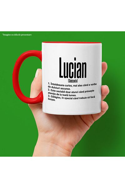 StoryGift Romania Mug With The Name Lucian, With Funny Message, Curious, Sociable, Noisy, 330ml, Wax, With,STG.
