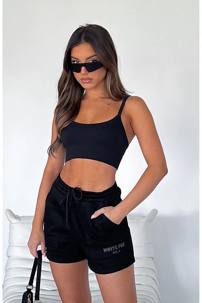 The Champ Clothing Дамски къси панталони с двоен джоб, ежедневна кройка Wf, черни