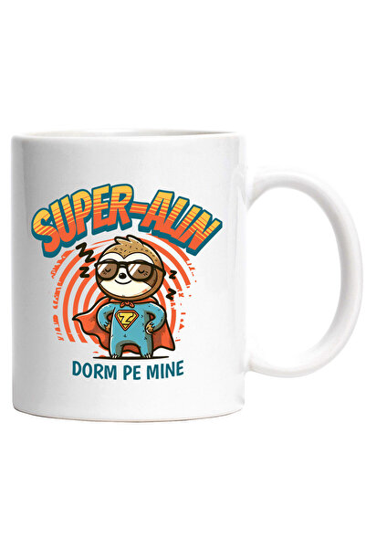 StoryGift Romania Cana cu Animal Lenes Cu Costum De Super Erou Desene Animate Text Super-Alin Dorm, Cu Maner Alb