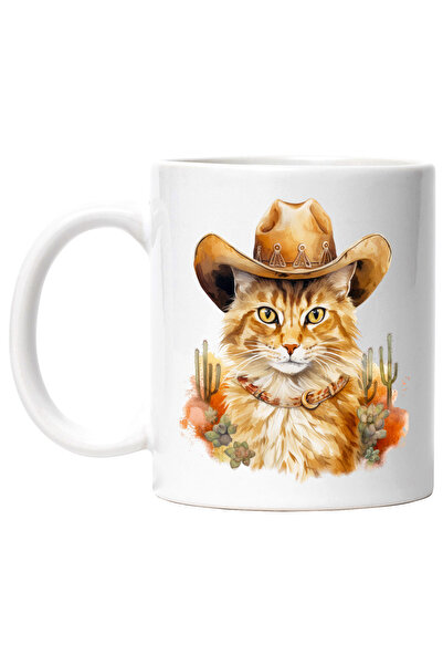 StoryGift Romania Cana cu o pisica, ilustratie, palarie de cowboy, cactus, zg...