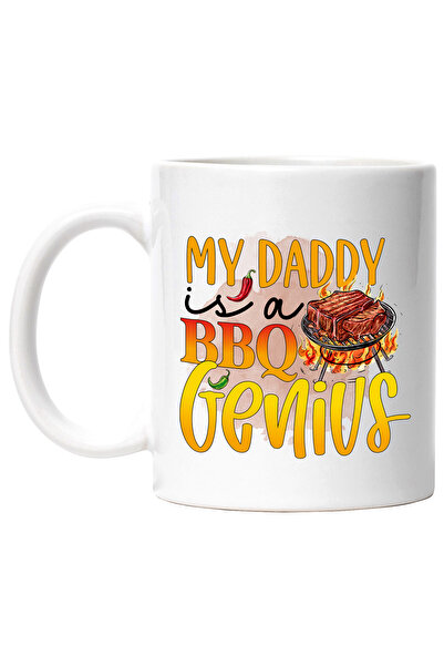 StoryGift Romania Cana cu mesajul "My daddy is a BBQ genius", gatit, ilustratie, bucatarie, tata, , Cu Maner Alb