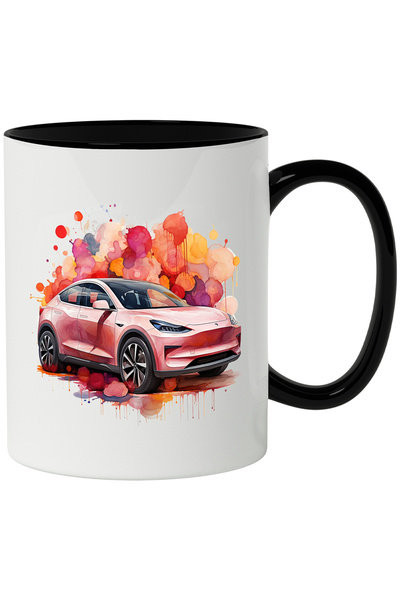 StoryGift Romania Cana Cu Masina, Brand Tesla, Ilustratie Watercolor, Multico...