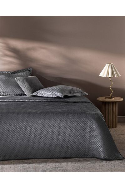 Madame Coco Boulogne Doppel-Tagesdecke aus Samt – Anthrazit