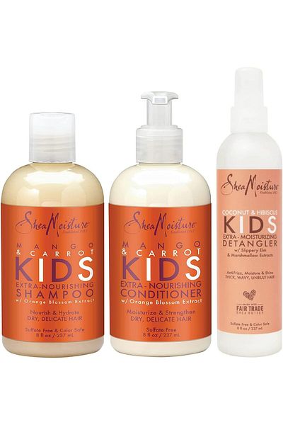 Shea Moisture Kids Hair Care Combination Pack - Includes Mango & Carrot 8oz KIDS Extra-Nourishing Sh