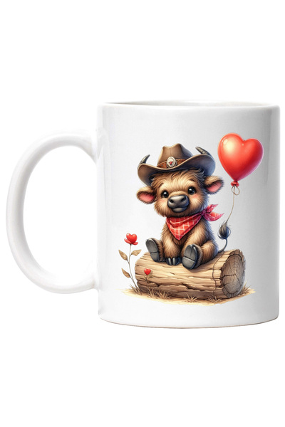 StoryGift Romania Cana cu un pui de zimbru cu palarie de cowboy | ilustratie | Vestul Salbatic | f, Cu Maner Alb