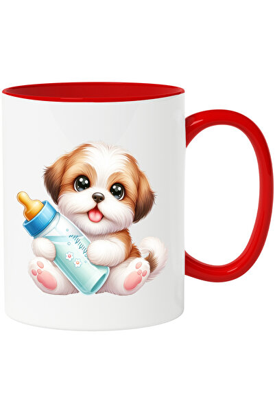 StoryGift Romania Cana cu un catelus blanos care tine un biberon cu lapte | i...