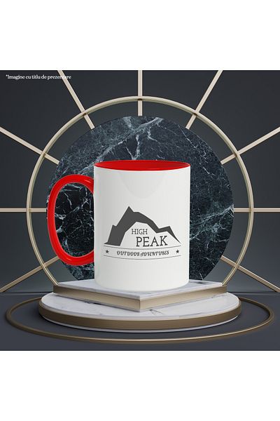 StoryGift Romania Cana Cu Mesaj In Engleza High Peak Outdoor Adventures, Varf, Munte, Aventura, St, Cu Maner Rosu