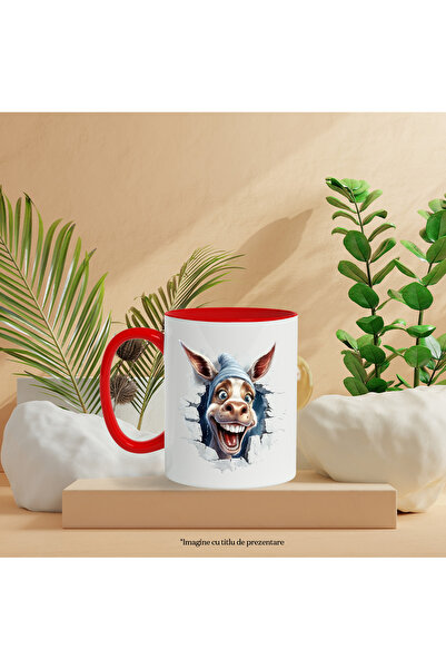 StoryGift Romania Mug with a cheerful donkey sticking its head out the wall | illustration | hat | fe, Cu,STG.