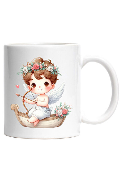 StoryGift Romania Cana cu un bebelus vesel care trage cu arcul | ilustratie | Cupidon | Valentine', Cu Maner Alb