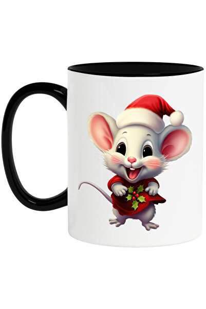 StoryGift Romania Cana cu un soricel vesel care poarta o caciula de Craciun |...