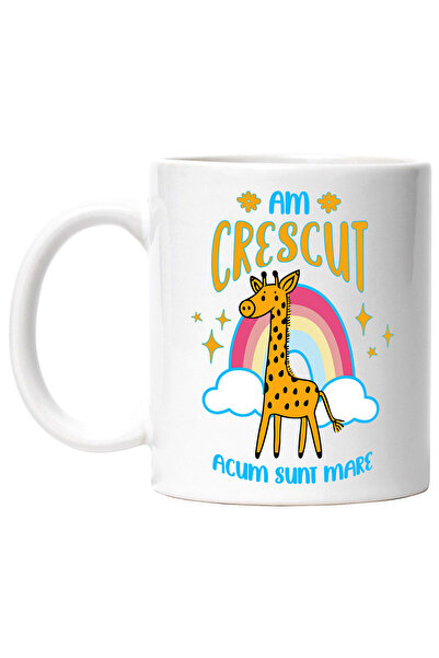 StoryGift Romania Mug with Giraffe Animal Cheerful Rainbow Multicolor Text I'...