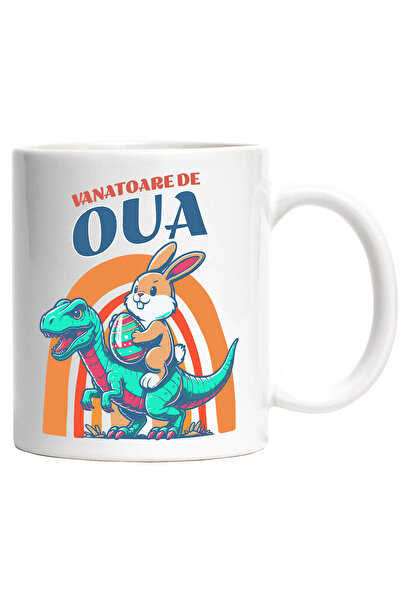 StoryGift Romania Cana vanatoare de oua dinozaur si iepure sarbatori, 330ml, ...