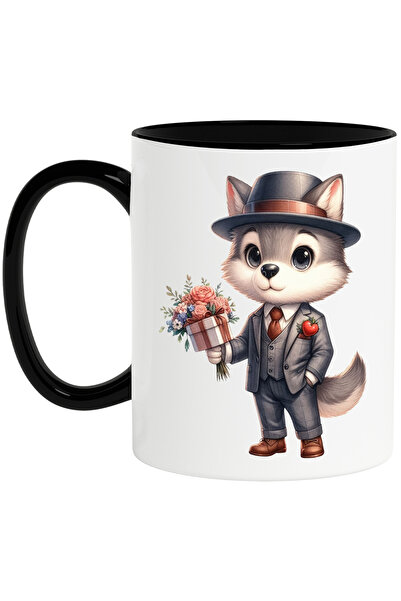 StoryGift Romania Cana cu un lup la costum, ilustratie, palarie, cadou, buche...