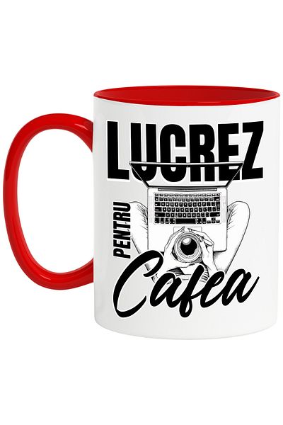 StoryGift Romania Cana Lucrez pentru cafea computer laptop energie, 330ml, Ceramic cu Maner Rosu, Cu Maner Rosu