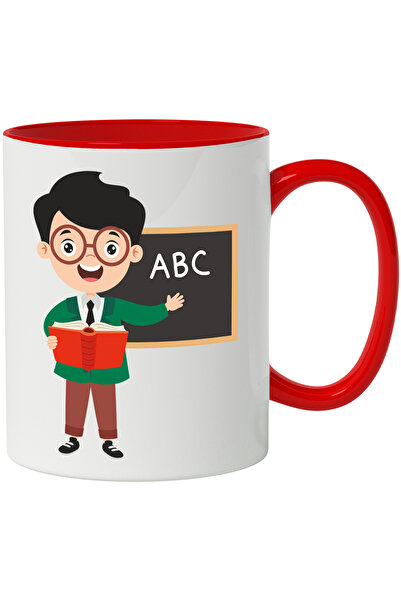 StoryGift Romania Cana Cu Profesor, Tabla, Carte, Sacou, Ochelari, Scoala, Multicolor 330 ml, Cera, Cu Maner Rosu