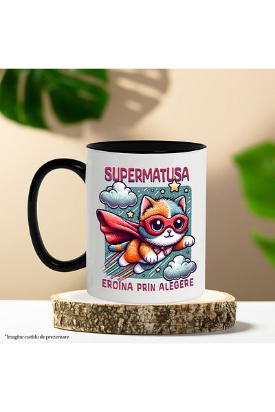 StoryGift Romania Super Aunt Mug, Superhero, Heroine By Choice, 330ml, Ceramic with Black Handle, With ,STG